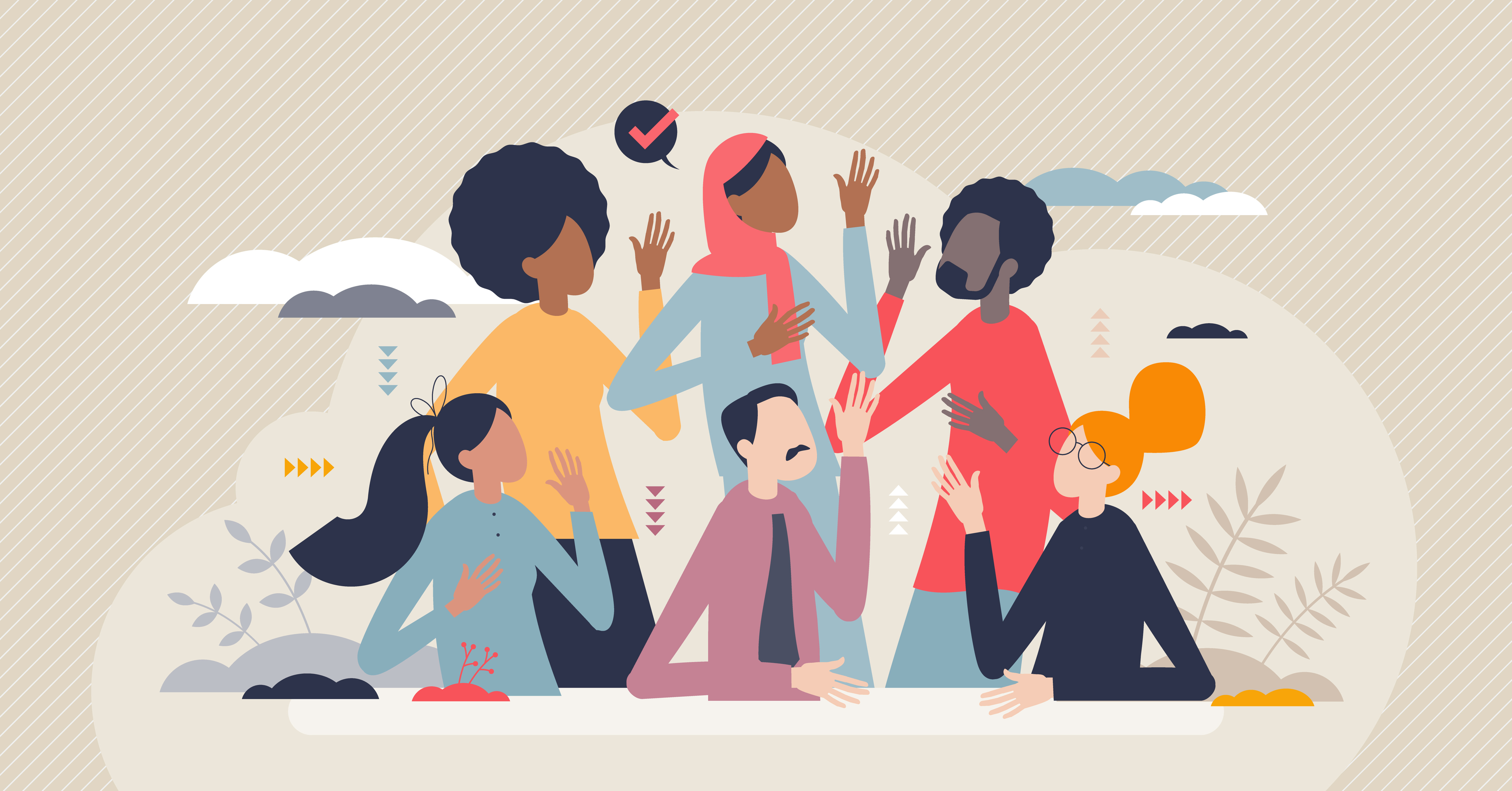 Community with various culture and race differences vector illustration. Integration and friendly solidarity for all groups